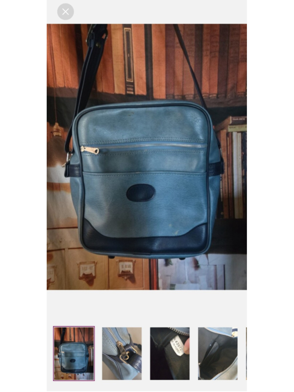 Vintage Blue Faux Leather Crossbody Bag
